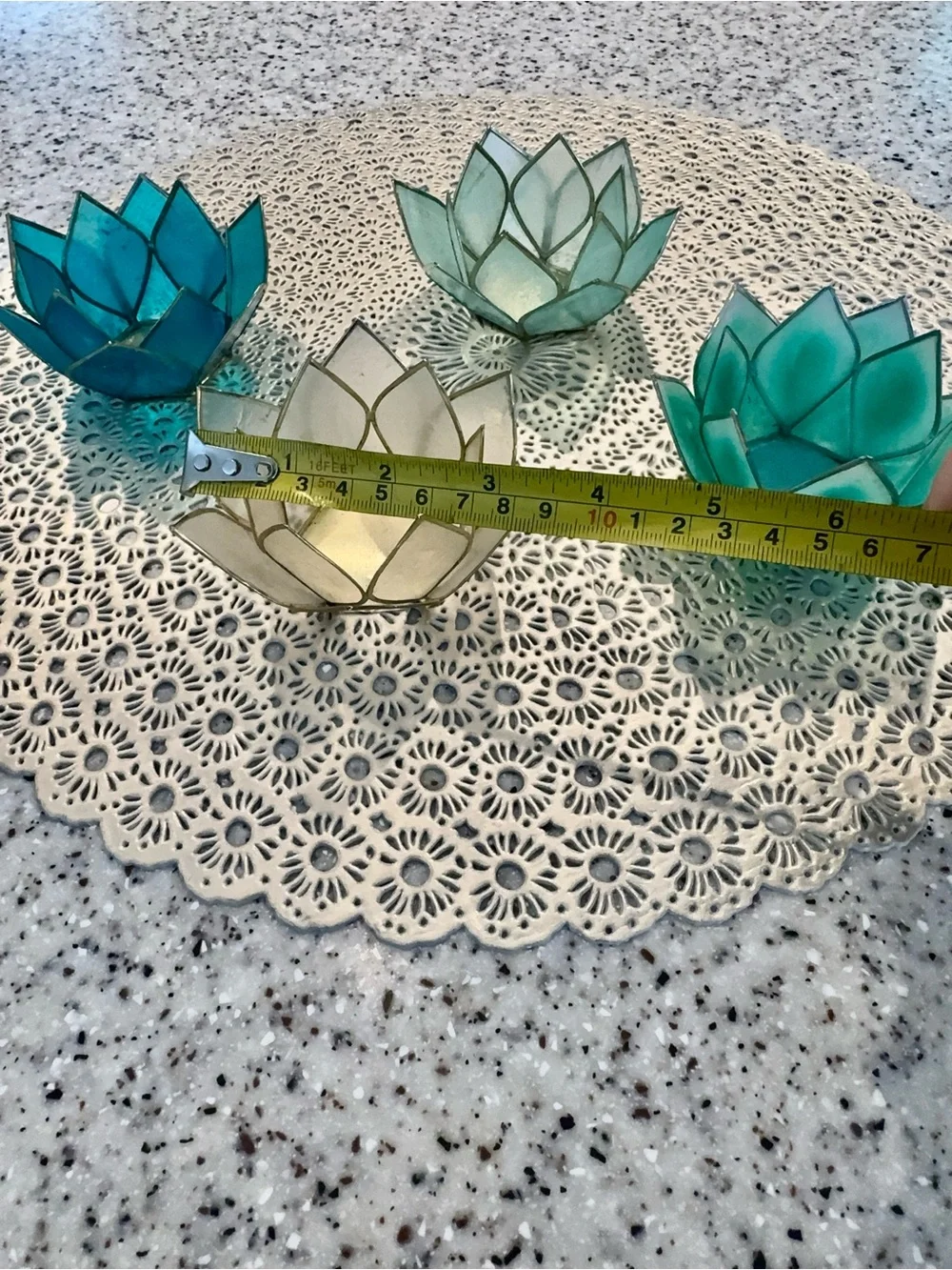 🪷 Vintage Capiz Shell Lotus Flower Candle Holders – Set of 4
